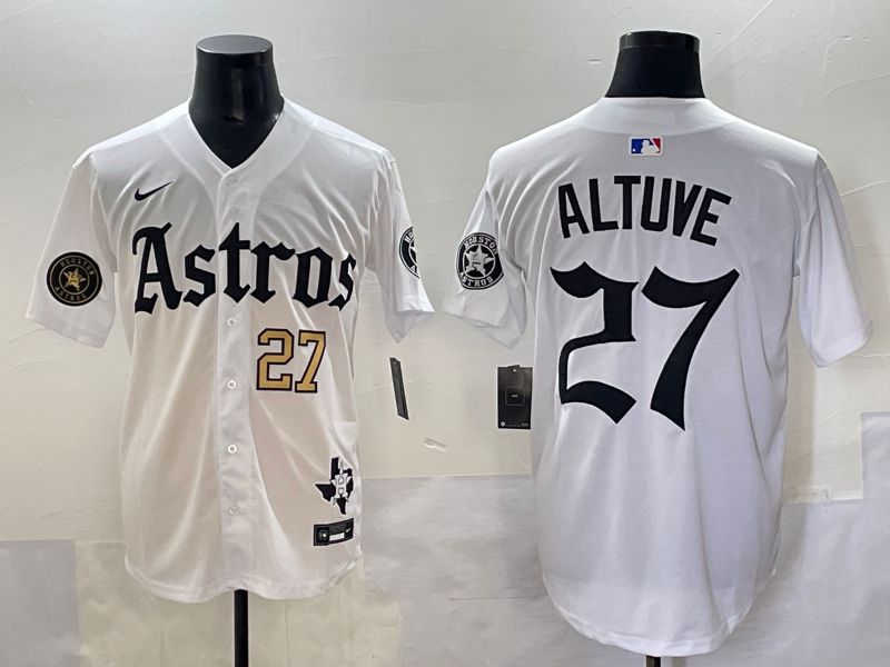 Men 2025 Houston Astros #27 Altuve White Five generations Joint Name Nike MLB Jersey style 4